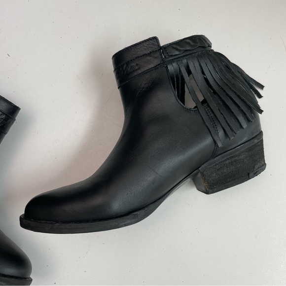 Harley Davidson Boots Amory Heeled Leather Ankle Fringe Buckle Braided Black - Picture 8 of 16